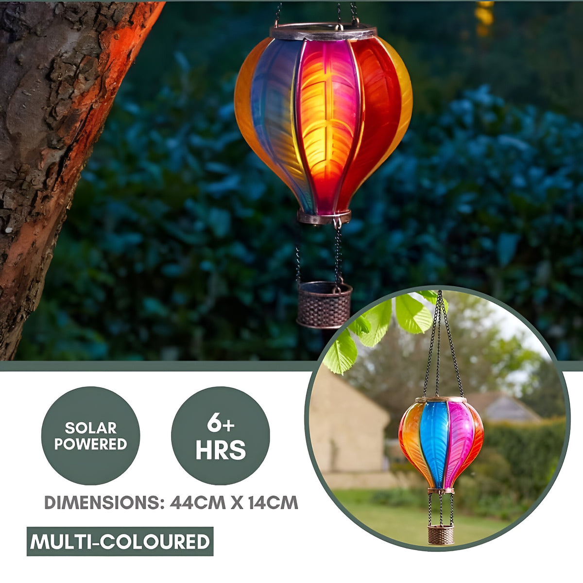 Smart Garden Solar Powered Rainbow Flaming LED Balloon Multicolour 44cm x 14cm 1080078 | Flickering Flame Effect | Safe - Cool to the Touch | Charges in Direct Sunlight | Automatically Illuminates at Night