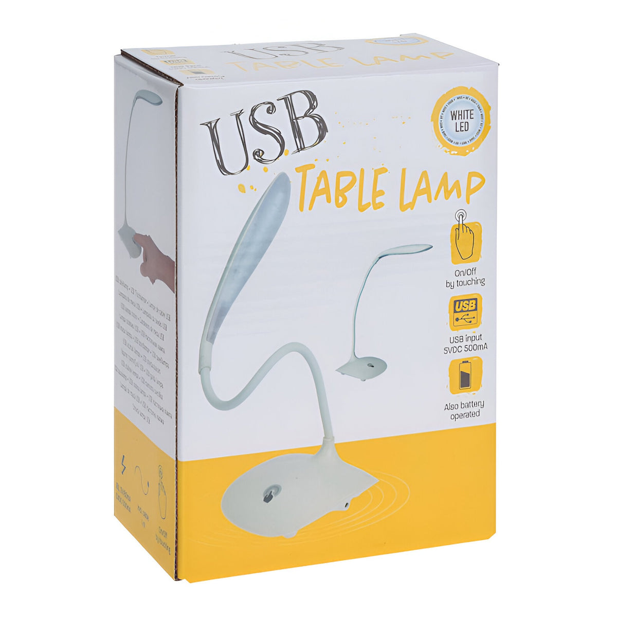 USB LED Table Lamp White 500mA FC4500460 | On-Off by Touching | Also Battery Operated