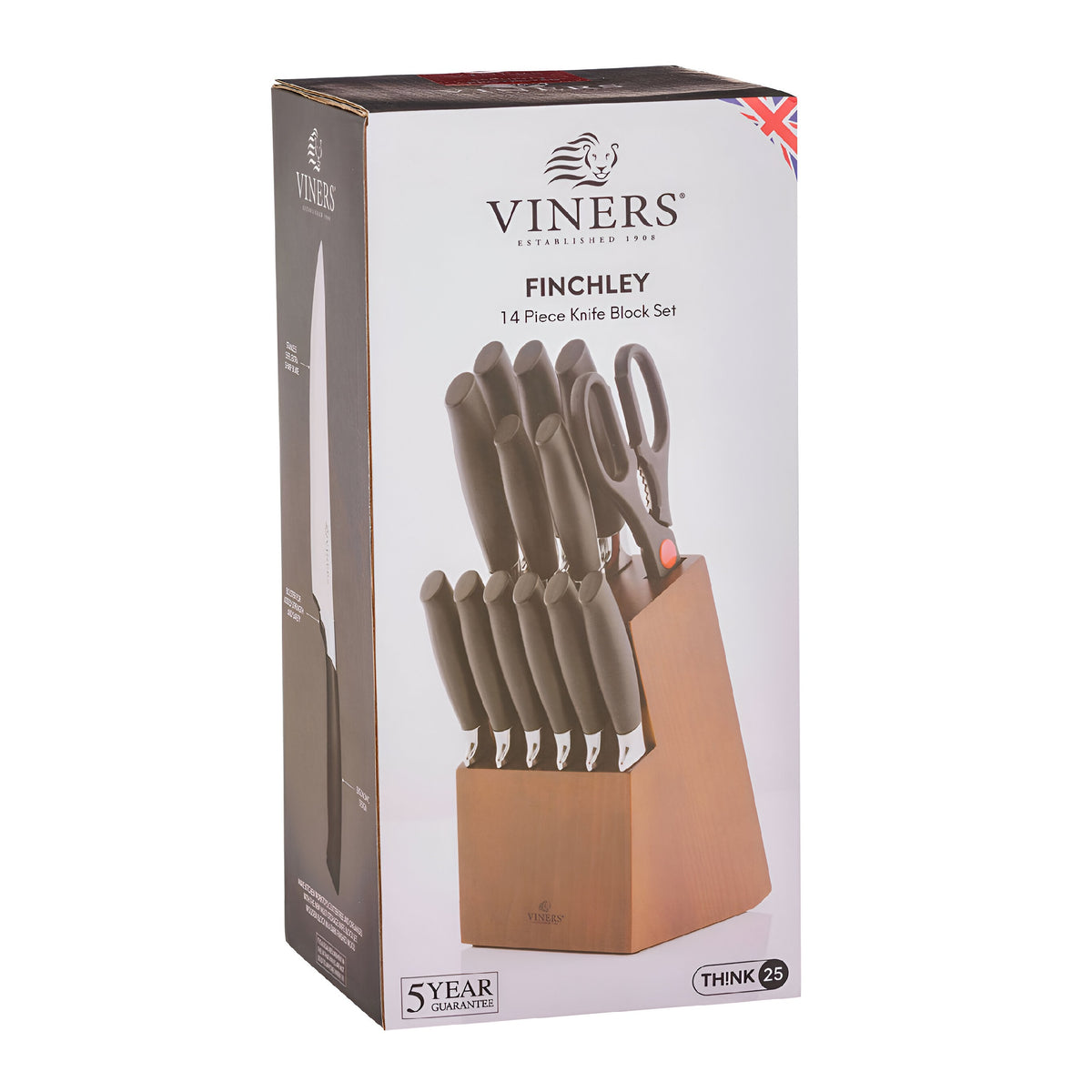 Viners Finchley Knife Block Set Black H36cm x W15.5cm x D17cm Pack of 14 0303.235 | Stainless Steel Extra Sharp Blade | Bolster for Added Strength and Safety | Ergonomic Design