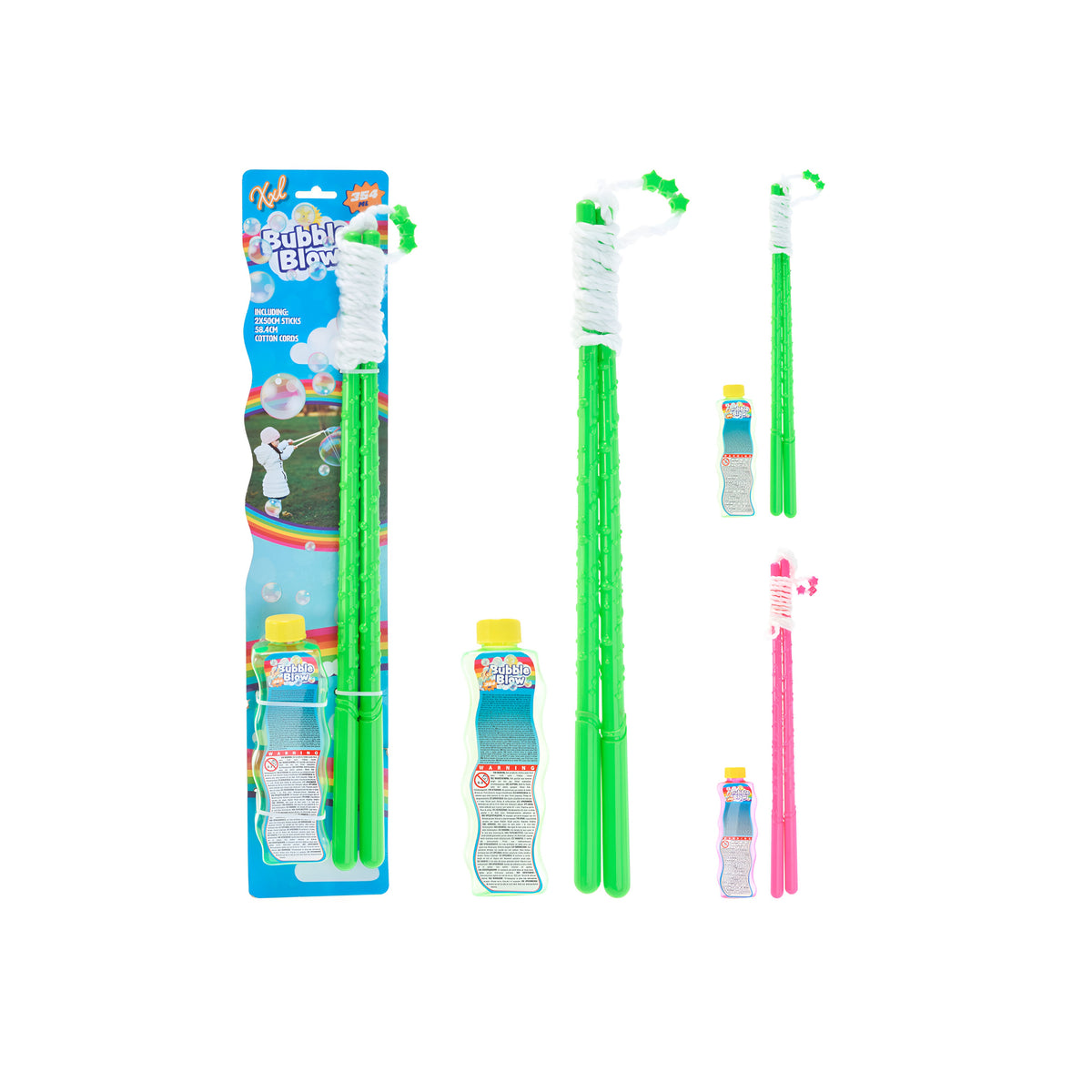 Bubble Blow Set Assorted Colours XXL 354ml 497300040 | Includes 2 x 50cm Sticks - 58.4cn Cotton Cords