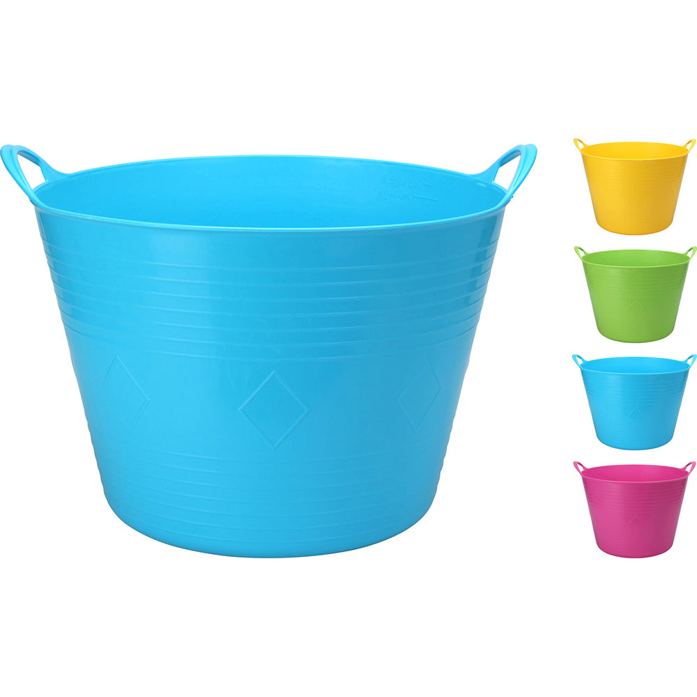 Flexible Plastic Basket with Handles Assorted Colours 40Ltr 45cm x 37cm Pack of 1 042244220 | Multi-Purpose Storage Bucket | For Home-Garden or Laundry