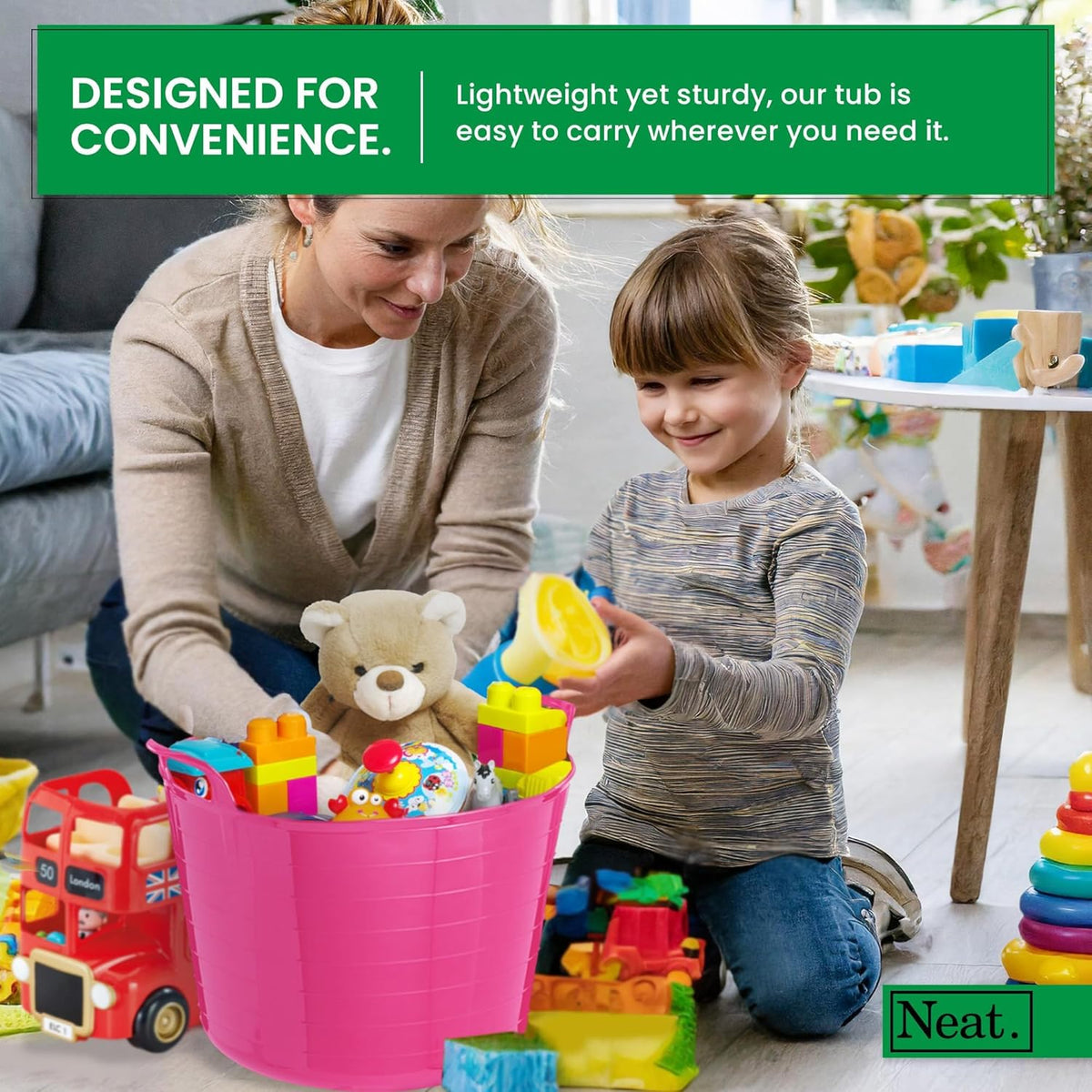 Flexible Plastic Basket with Handles Assorted Colours 40Ltr 45cm x 37cm Pack of 1 042244220 | Multi-Purpose Storage Bucket | For Home-Garden or Laundry