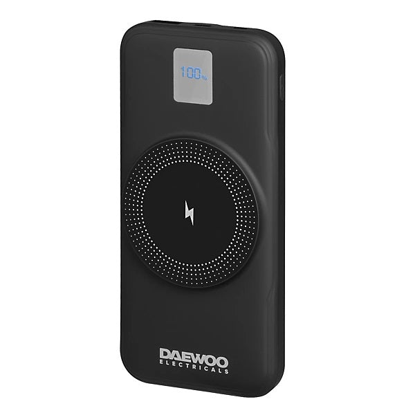 Daewoo Electricals Wireless Portable Power Bank Black ELA1436 | Bulit-In Multiple Charging Cables | Power - 10000mAh | Fast Charging | Magsafe | LED Display | Multi-Port USB and Type C Charger | Super Compact | Soft Touch Design | LED Power Indicator | LED Display
