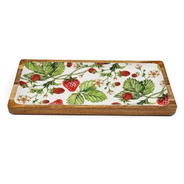 SiL Wooden Strawberry Field Enamel Tray Multicoloured Large 40cm x 19cm x 3cm 790g KG3716 | Chopping Board or Platter for Kitchen and Dining