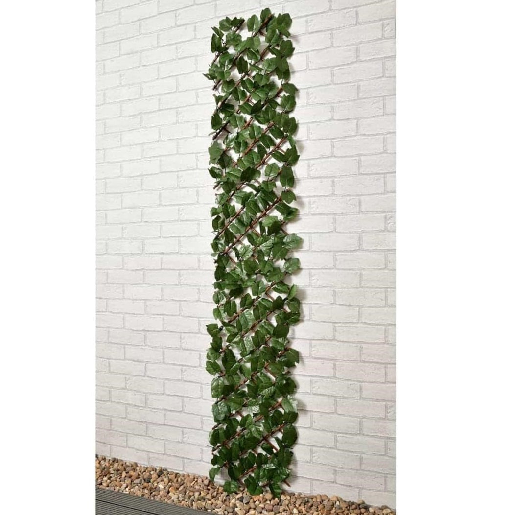 Rowan Expanding Artificial Ivy Leaf Trellis Green 180cm x 30cm GAR11716OB | UV Protected | Attached to an Expandable Willow Trellis| Maintenance-Free Home Decor | Use Vertically or Horizontally | A Stylish Alternative to Traditional Fencing | Perfect for Covering Walls and Fences | Realistic Looking Artificial Leaves