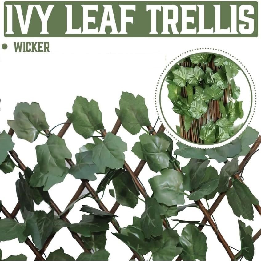 Rowan Expanding Artificial Ivy Leaf Trellis Green 180cm x 30cm GAR11716OB | UV Protected | Attached to an Expandable Willow Trellis| Maintenance-Free Home Decor | Use Vertically or Horizontally | A Stylish Alternative to Traditional Fencing | Perfect for