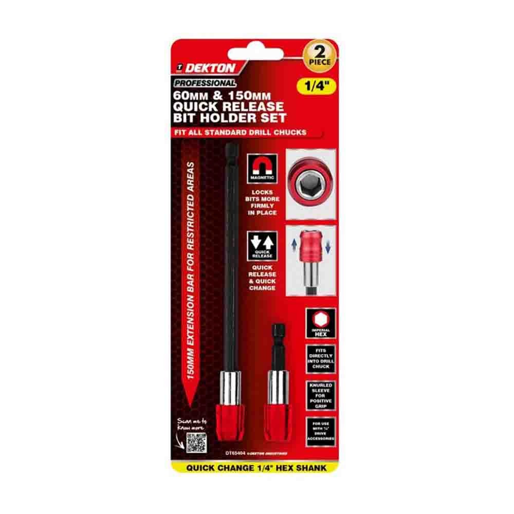 Dekton Professional Quick Release Bit Holder Set Multicoloured 0.25-Inch DT65404 | Fita All Standard Drill Chucks | Locks Bits More Firmly in Place | Quick Release and Quick Change | Imperial Hex | Fits Directly Into Drill Chucks | Knurled Sleeve for Positive Grip