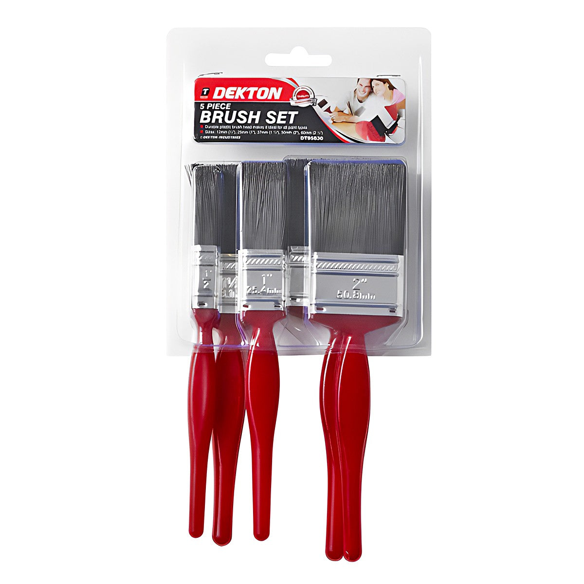 Dekton Paint Brush Set Multicoloured 5-Piece DT95830 | Durable Plastic Brush Head Makes it Ideal for all Paint Types
