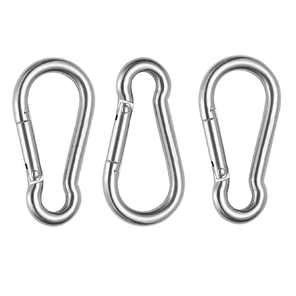 Dekton Spring Loaded Carabiners Silver Extra Large 10mm Pack of 3 DH70100 | One Hand Operation | Durable Spring | Multi-Purpose | High Strength Steel Construction | Spring Shut Ensures a Safe Connection | Durable and Rust Resistant Stainless Steel