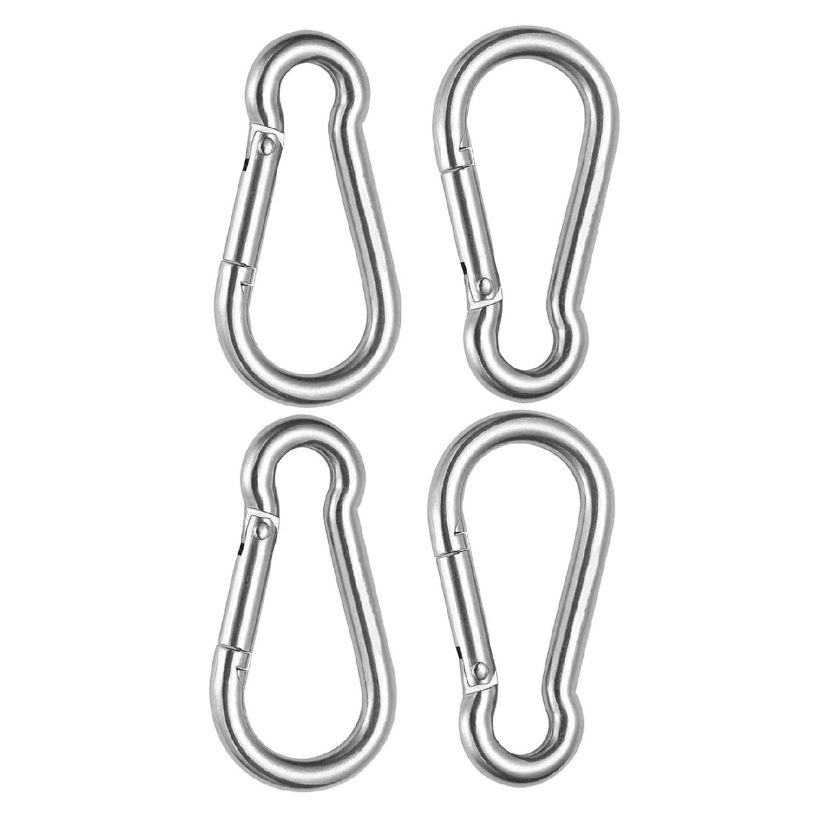 Dekton Spring Loaded Carabiners Silver Large 8mm Pack of 4 DH70110 | One Hand Operation | Durable Spring | Multi-Purpose | High Strength Steel Construction | Spring Shut Ensures a Safe Connection | Durable and Rust Resistant Stainless Steel