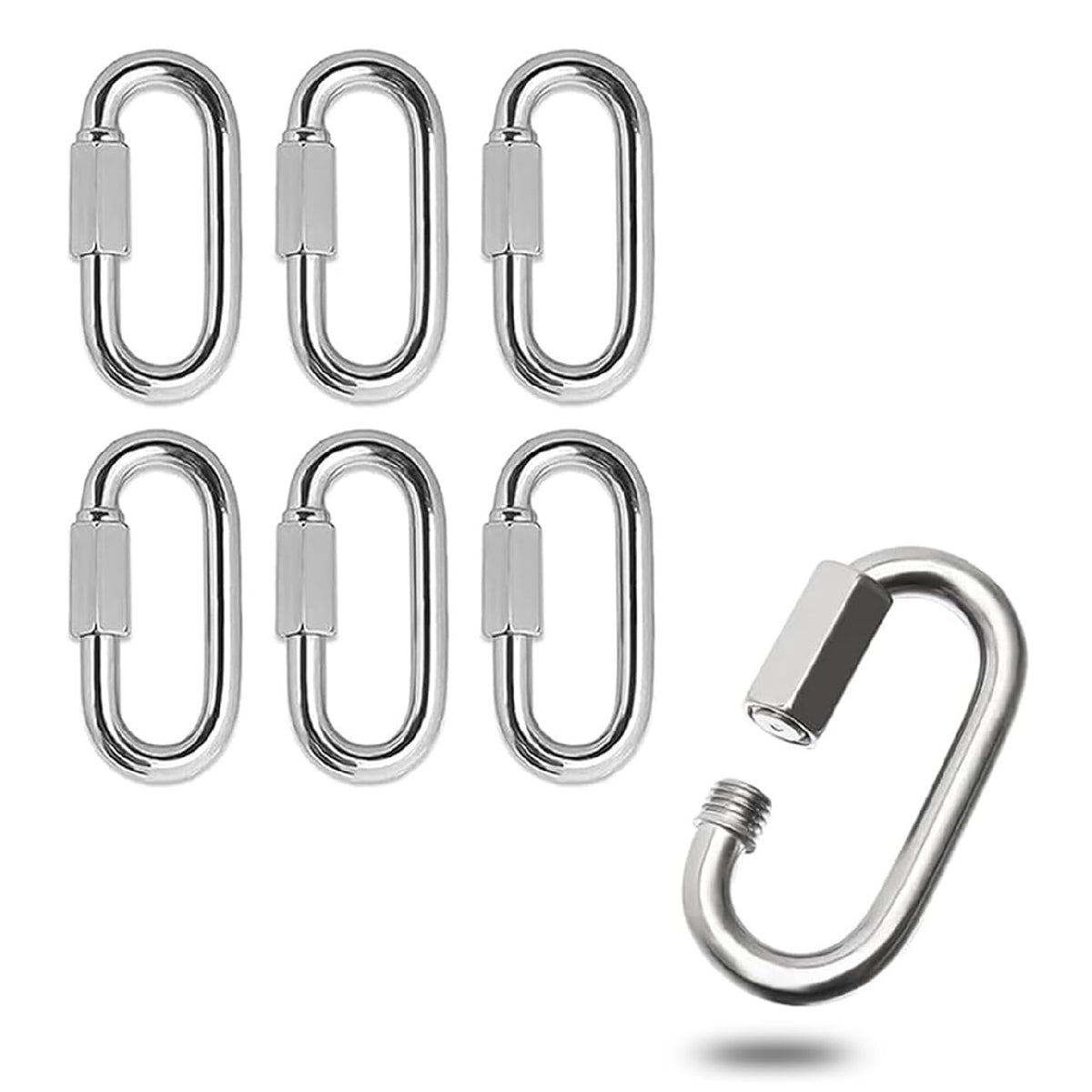 Dekton Chain Link Connectors Silver 6mm Pack of 6 DH70160 | Multi-Purpose | Heavy Duty | Durable | Threaded End and Hexagon Nut Ensures a Safe Connection | High Strength Steel Construction | Rust Resistant Stainless Steel | Ideal for Use with Swing Sets