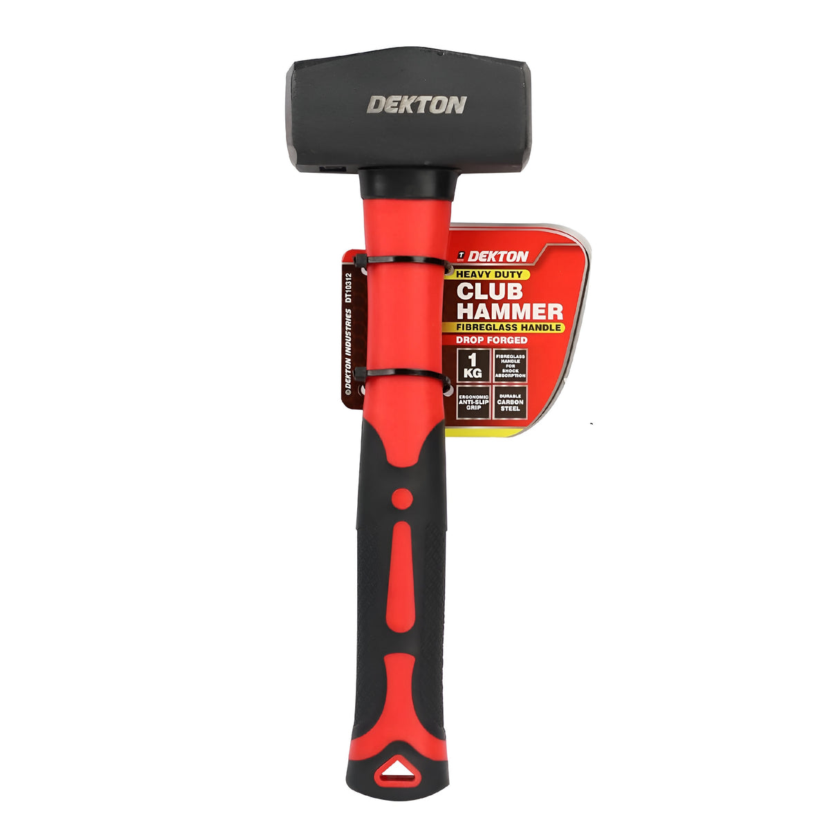 Dekton Club Hammer Red and Black 1kg DT10312 | Heavy Duty | Fibreglass Handle for Shock Absorption | Drop Forged | Ergonomic Anti-Slip Grip | Durable Carbon Steel