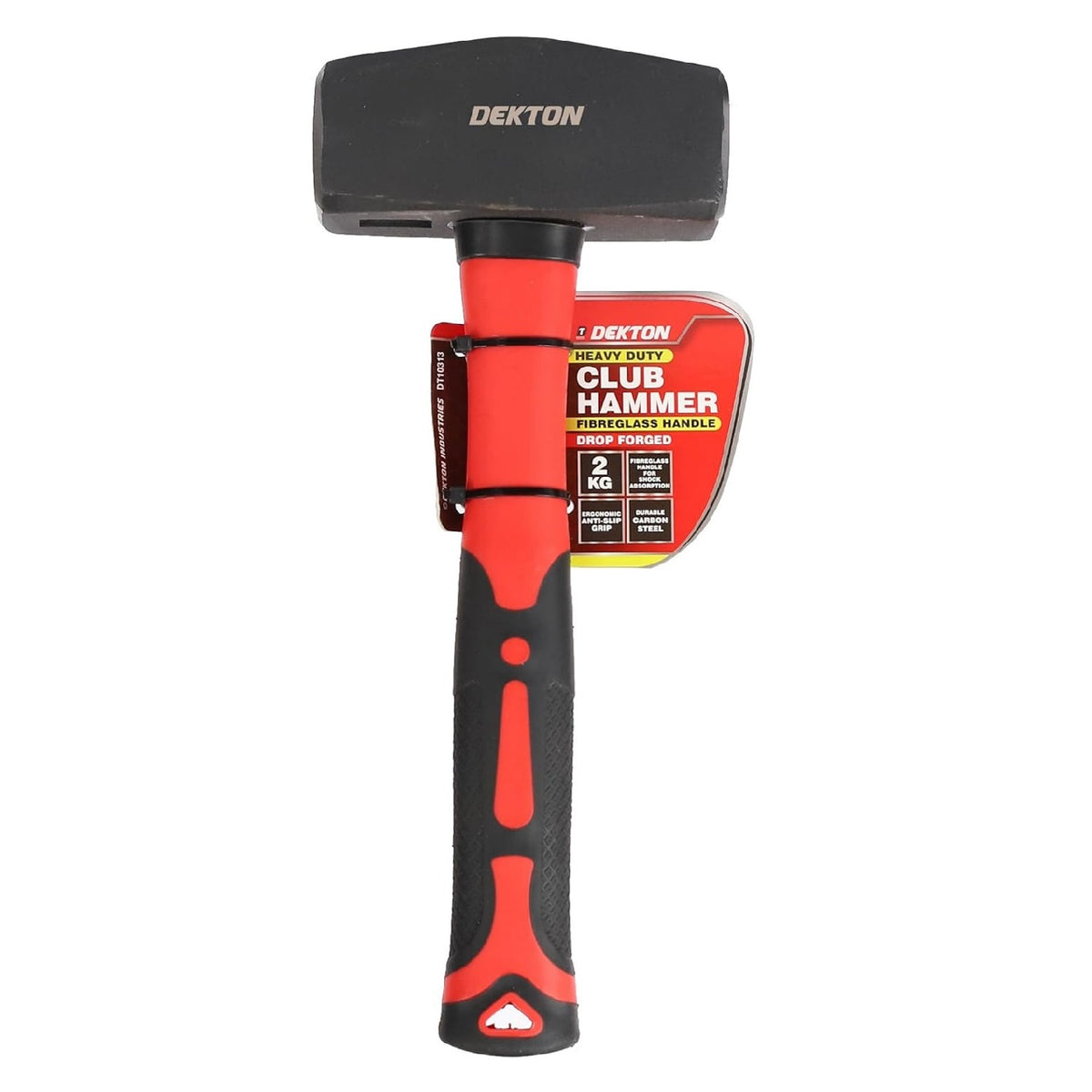 Dekton Club Hammer Red and Black H28.5cm 2kg DT10313 | Heavy Duty | Fibreglass Handle for Shock Absorption | Drop Forged | Ergonomic Anti-Slip Grip | Durable Carbon Steel