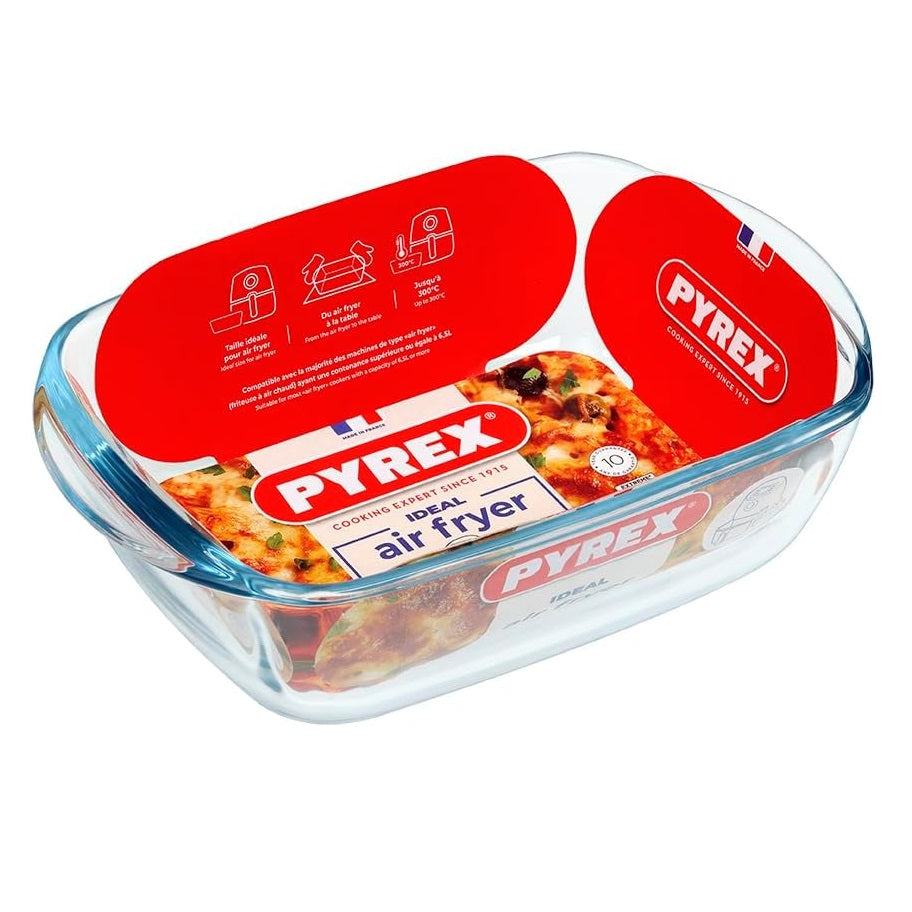 Pyrex Rectangular Glass Roaster Dish for Air Fryer Clear 23cm x 15 x 7cm 1.2Ltr 215B100 | Borosilicate Glass Bakeware | Oven-Microwave and Dishwasher Safe | Thermal Shock Resistant | Ideal for 1â€“2 Servings