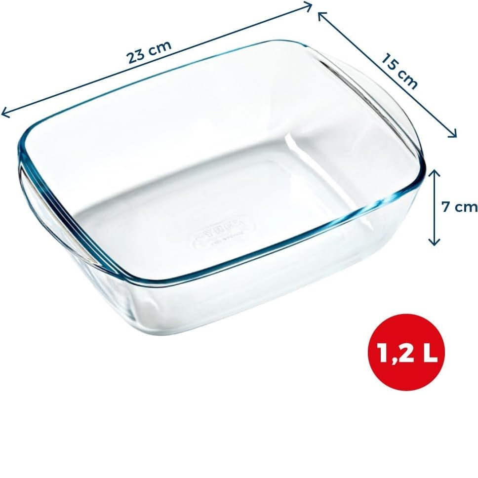 Pyrex Rectangular Glass Roaster Dish for Air Fryer Clear 23cm x 15 x 7cm 1.2Ltr 215B100 | Borosilicate Glass Bakeware | Oven-Microwave and Dishwasher Safe | Thermal Shock Resistant | Ideal for 1–2 Servings