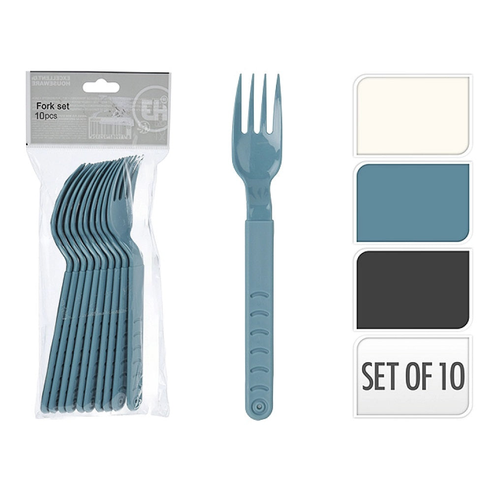 Excellent Houseware Plastic Fork Set Assorted Colours Pack of 10 101002810 | Reusable and Durable Cutlery | Ideal for Parties-Picnics and Everyday Use