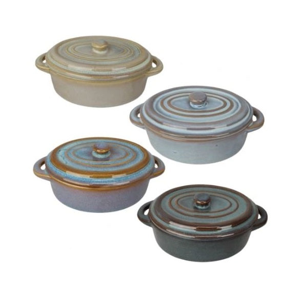Excellent Houseware Stoneware Casserole Dish with Lid Assorted Colours 17cm x 13cm x 6cm Pack of 1 350ml Q51200720 | Oven and Dishwasher Safe