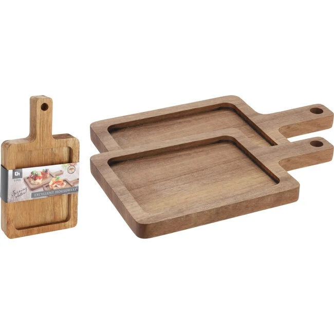Excellent Houseware Acacia Wood Serving Platter Brown 23cm x 13cm Pack of 2 101003800 | Rustic Paddle Boards | For Cheese-Charcuterie and Appetizers