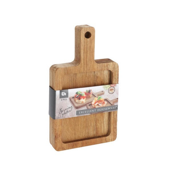 Excellent Houseware Acacia Wood Serving Platter Brown 23cm x 13cm Pack of 2 101003800 | Rustic Paddle Boards | For Cheese-Charcuterie and Appetizers