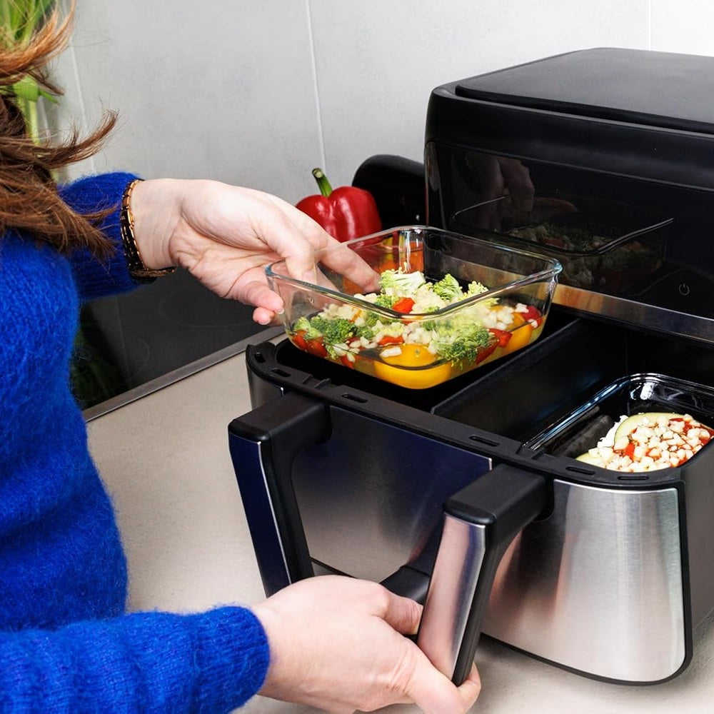Pyrex Square Glass Roaster Dish for Air Fryer Clear 20cm x 17 x 6cm 1Ltr 211B100 | Borosilicate Glass Bakeware | Oven-Microwave and Dishwasher Safe | Thermal Shock Resistant | Ideal for 1–2 Servings