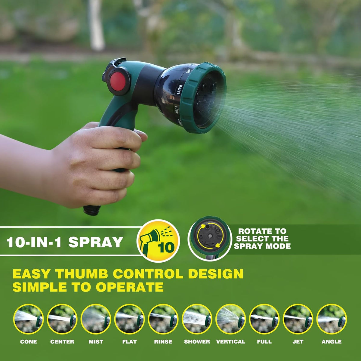 Dekton 10-Function Garden Spray Nozzle Green and Black DTG6150 | Multi-Pattern Hose Attachment | Easy Thumb Control | Ergonomic Grip | Jet-Mist-Shower-Centre and More | Simple to Operate