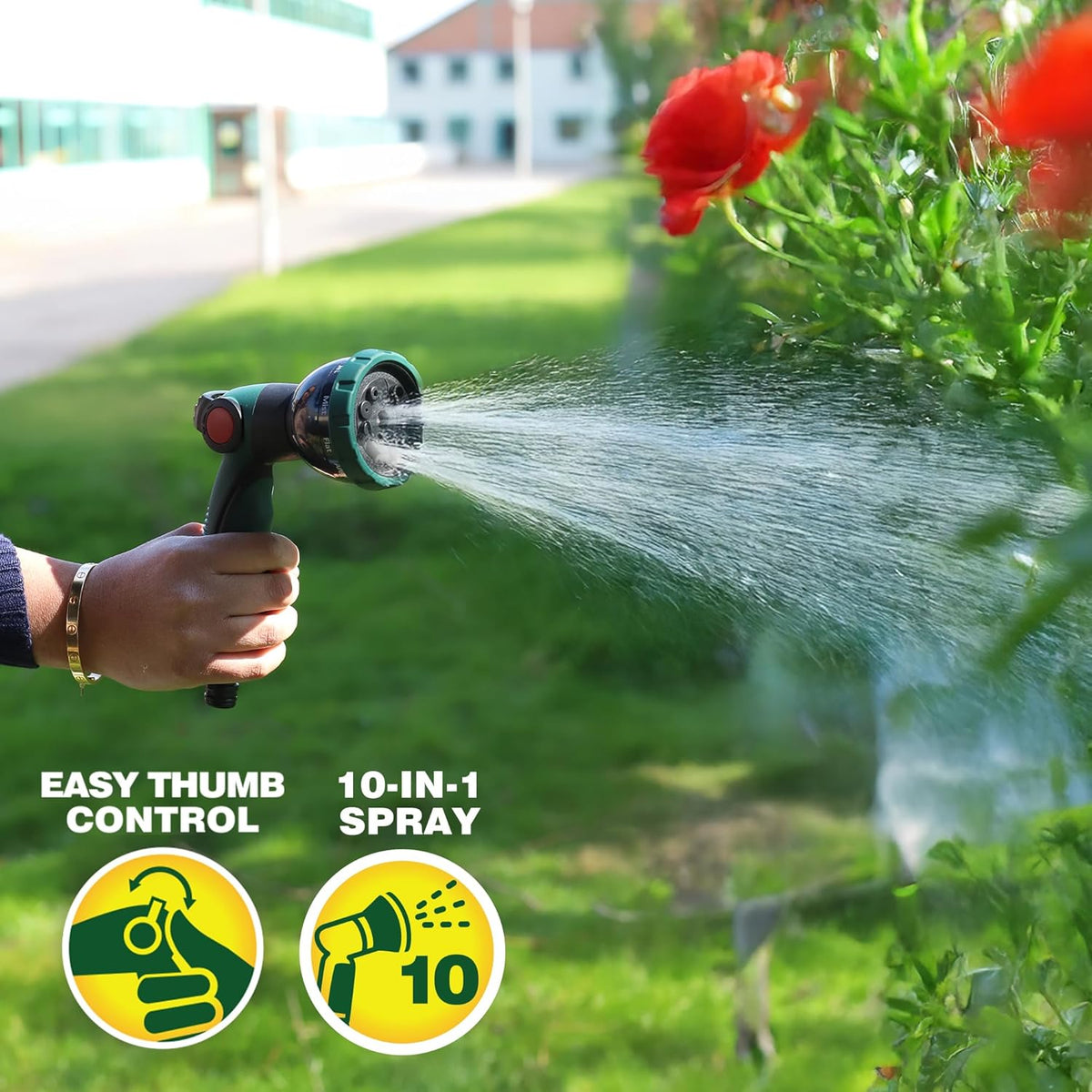 Dekton 10-Function Garden Spray Nozzle Green and Black DTG6150 | Multi-Pattern Hose Attachment | Easy Thumb Control | Ergonomic Grip | Jet-Mist-Shower-Centre and More | Simple to Operate