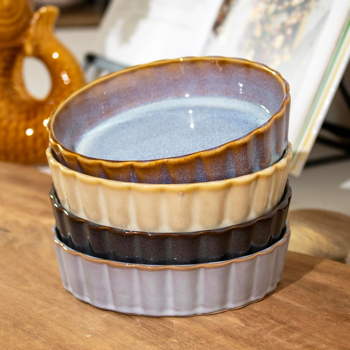 Excellent Houseware Round Stoneware Oven Dish Assorted Colours 190ml Pack of 1 Q51200740 | Baking Dishes for Pies-Souffles-Snacks and More
