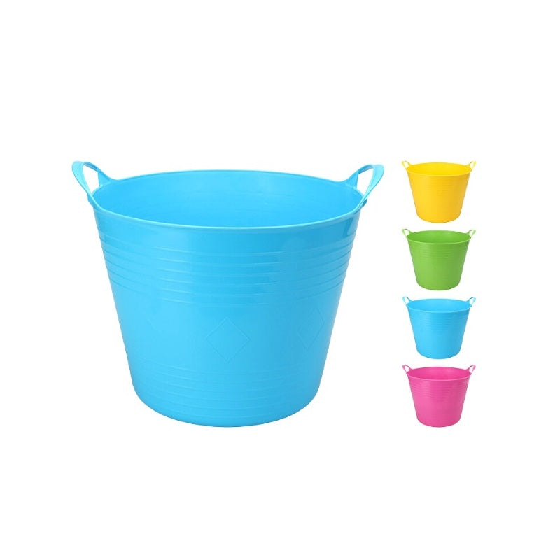 Flexible Plastic Basket with Handles Assorted Colours 27Ltr Pack of 1 042244190 | Multi-Purpose Storage Bucket | For Home-Garden or Laundry