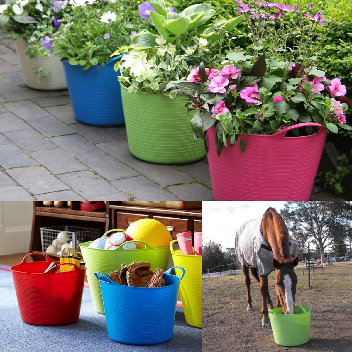 Flexible Plastic Basket with Handles Assorted Colours 27Ltr Pack of 1 042244190 | Multi-Purpose Storage Bucket | For Home-Garden or Laundry