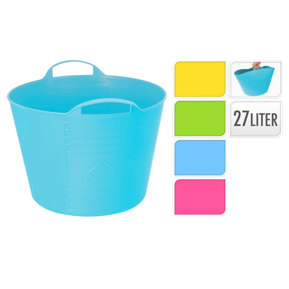 Flexible Plastic Basket with Handles Assorted Colours 27Ltr Pack of 1 042244190 | Multi-Purpose Storage Bucket | For Home-Garden or Laundry