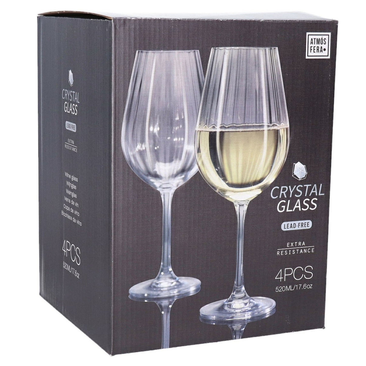 Atmos Fera Lead Free Crystal Wine Glasses Clear 520ml Pack of 4 SR4000140 | Extra Resistance