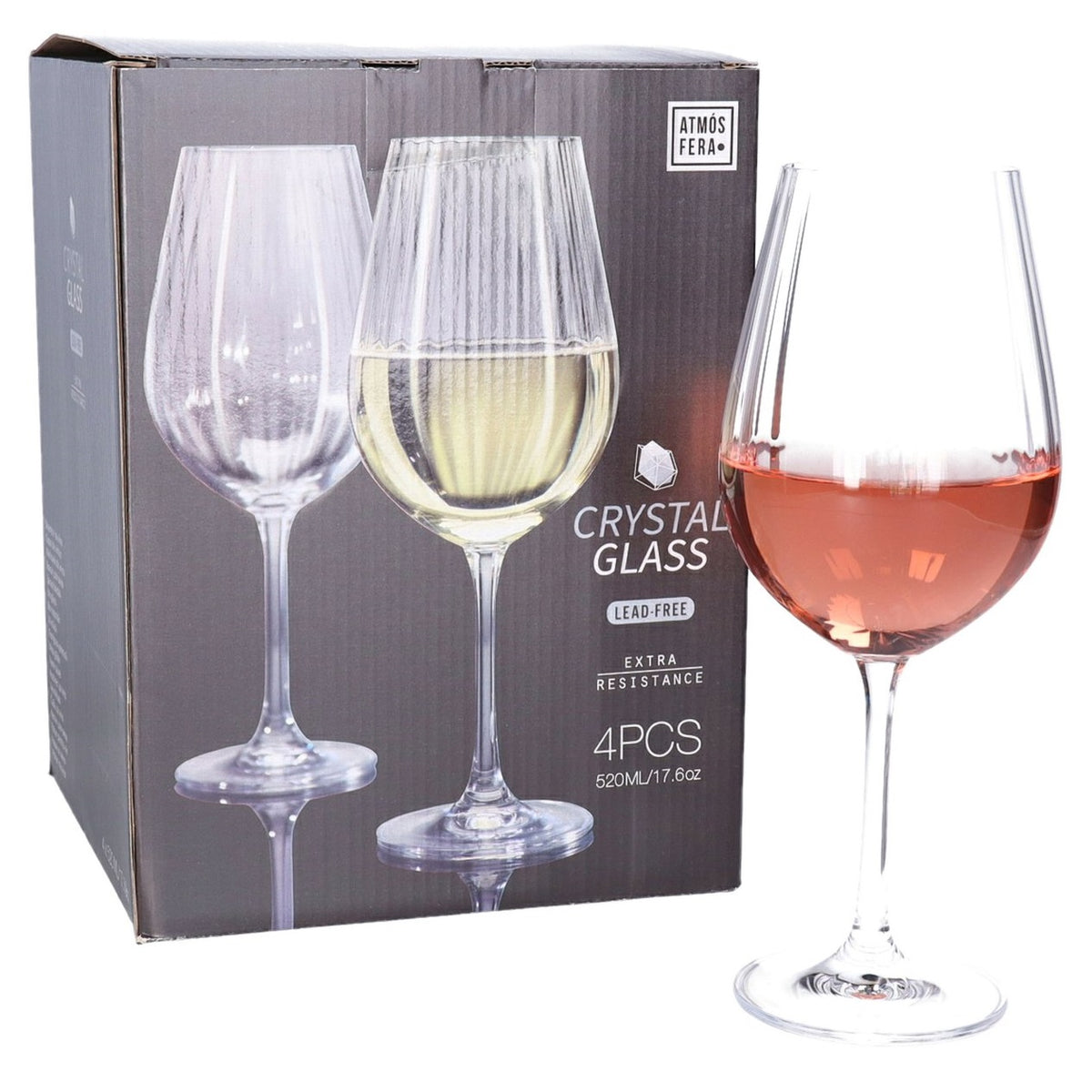 Atmos Fera Lead Free Crystal Wine Glasses Clear 520ml Pack of 4 SR4000140 | Extra Resistance