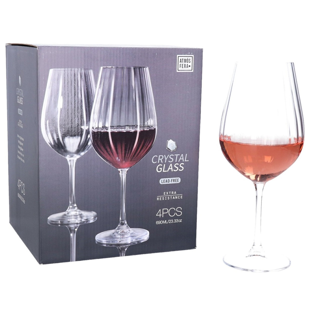 Atmos Fera Lead Free Crystal Wine Glasses Clear 690ml Pack of 4 SR4000150 | Extra Resistance
