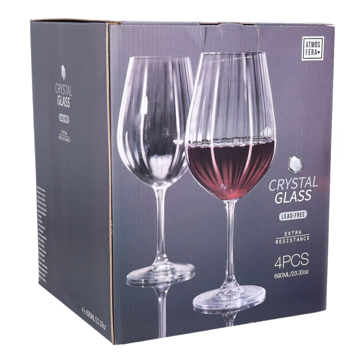 Atmos Fera Lead Free Crystal Wine Glasses Clear 690ml Pack of 4 SR4000150 | Extra Resistance