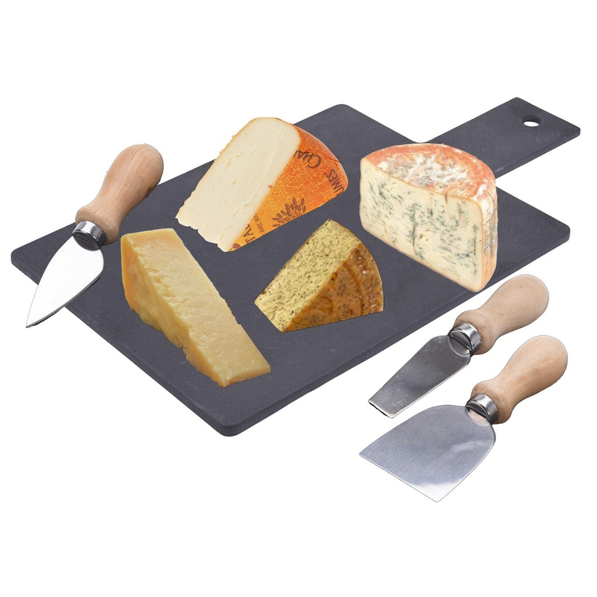 Excellent Houseware Slate Cheese Platter Set Black and Silver 4-Piece 210000700