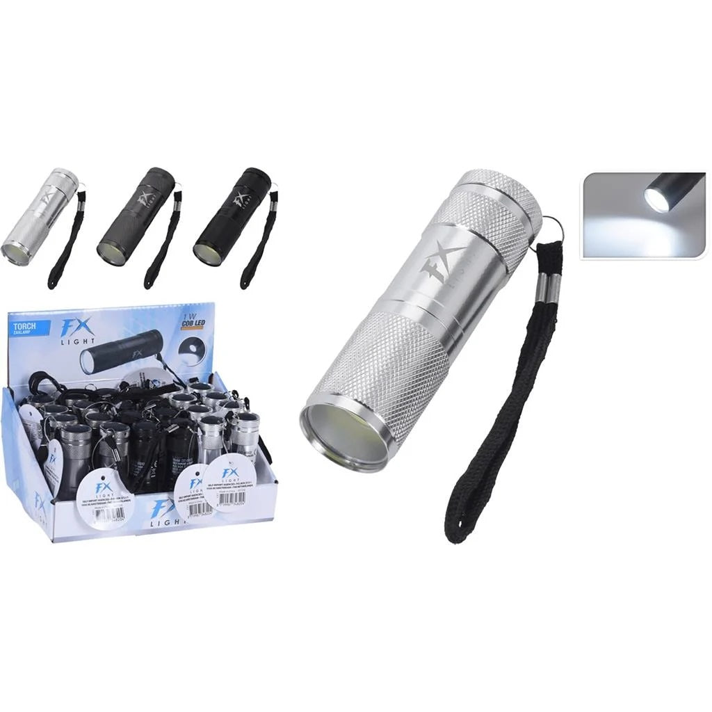 FX Light COB Aluminium Torch Assorted Colours 8cm CY8200020