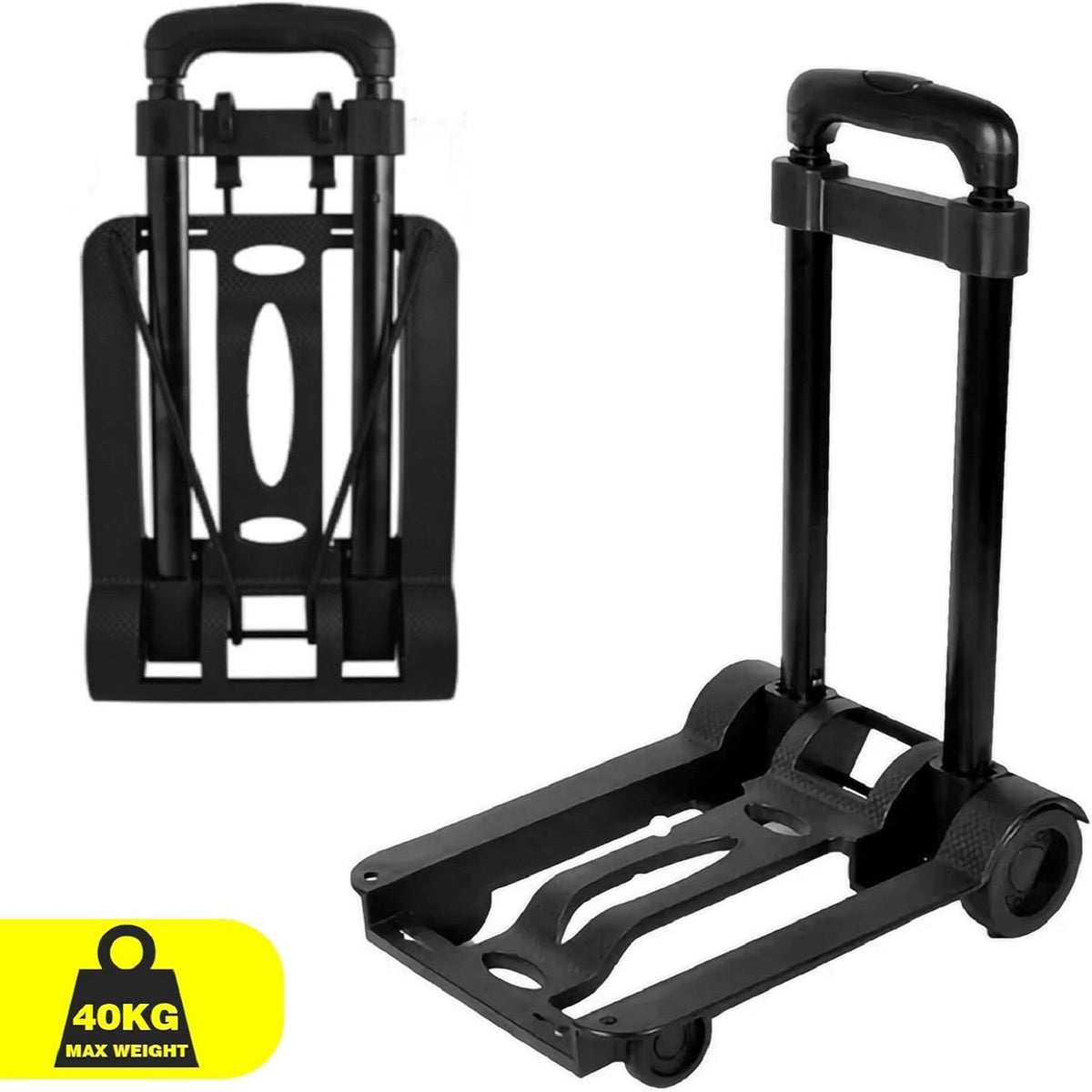 Dekton Universal Hand Truck Black 40Kg DT50715 | Compact Folding | Extendable | With Built-In Clamping Belt to Secure Load | Ideal for Shopping - Camping or Home | Perfect for the Boot of your Car