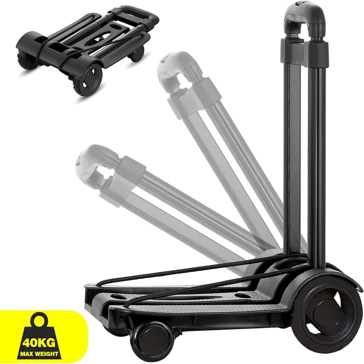 Dekton Universal Hand Truck Black 40Kg DT50715 | Compact Folding | Extendable | With Built-In Clamping Belt to Secure Load | Ideal for Shopping - Camping or Home | Perfect for the Boot of your Car