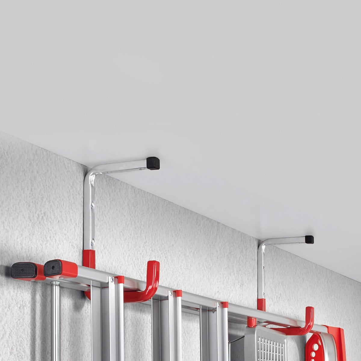 Dekton Anti-Slip Wall and Ceiling Hooks Silver and Red Extra Large 260mm x 155mm x 12mm Pack of 2 DT70582 | Heavy Duty | Includes Screws and Wall Plugs | Secure to Both the Wall and Ceiling to Hold Heavier Items | Max 40Kg