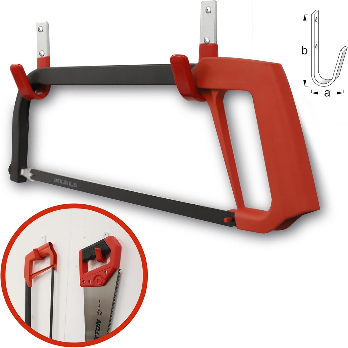 Dekton Anti-Slip Wall Hook Set Silver and Red 85mm x 40mm x 3mm Pack of 8 DT70581 | Heavy Duty | Includes Screws and Wall Plugs | Ideal for Saving Space in Your House or Garage | Max 35Kg