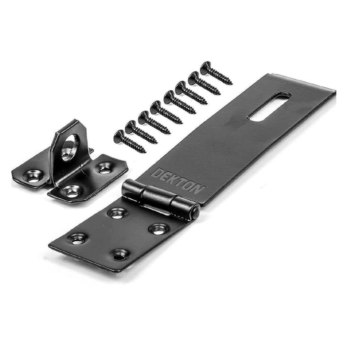 Dekton Heavy Duty Hasp and Staple Grey 1.5-Inch x 4.5-Inch DH02012 | Heat Treated Carbon Steel | Powder Coated Finish | Comes Complete with Fittings | Easy to Install | Suitable for Many Places, Such as Doors - Windows - Safes - Tool Boxes - Drawers