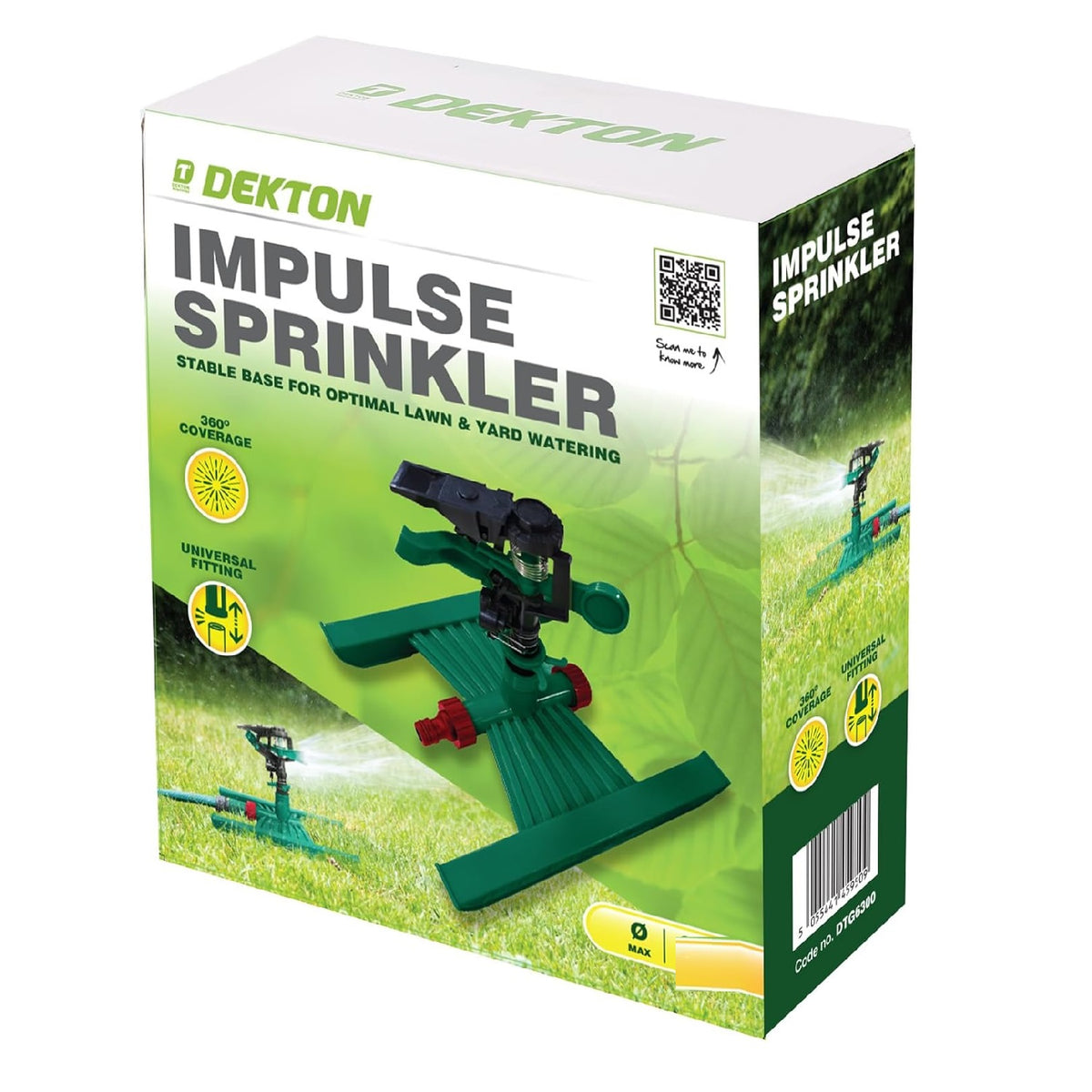 Dekton Impulse Sprinkler Green 12.5mm DTG6300 | 360 Degree Coverage | Universal Fitting | Stable Base for Optimal Lawn and Yard Watering | Made from High-Quality Plastic for Durability and Long Lasting Use