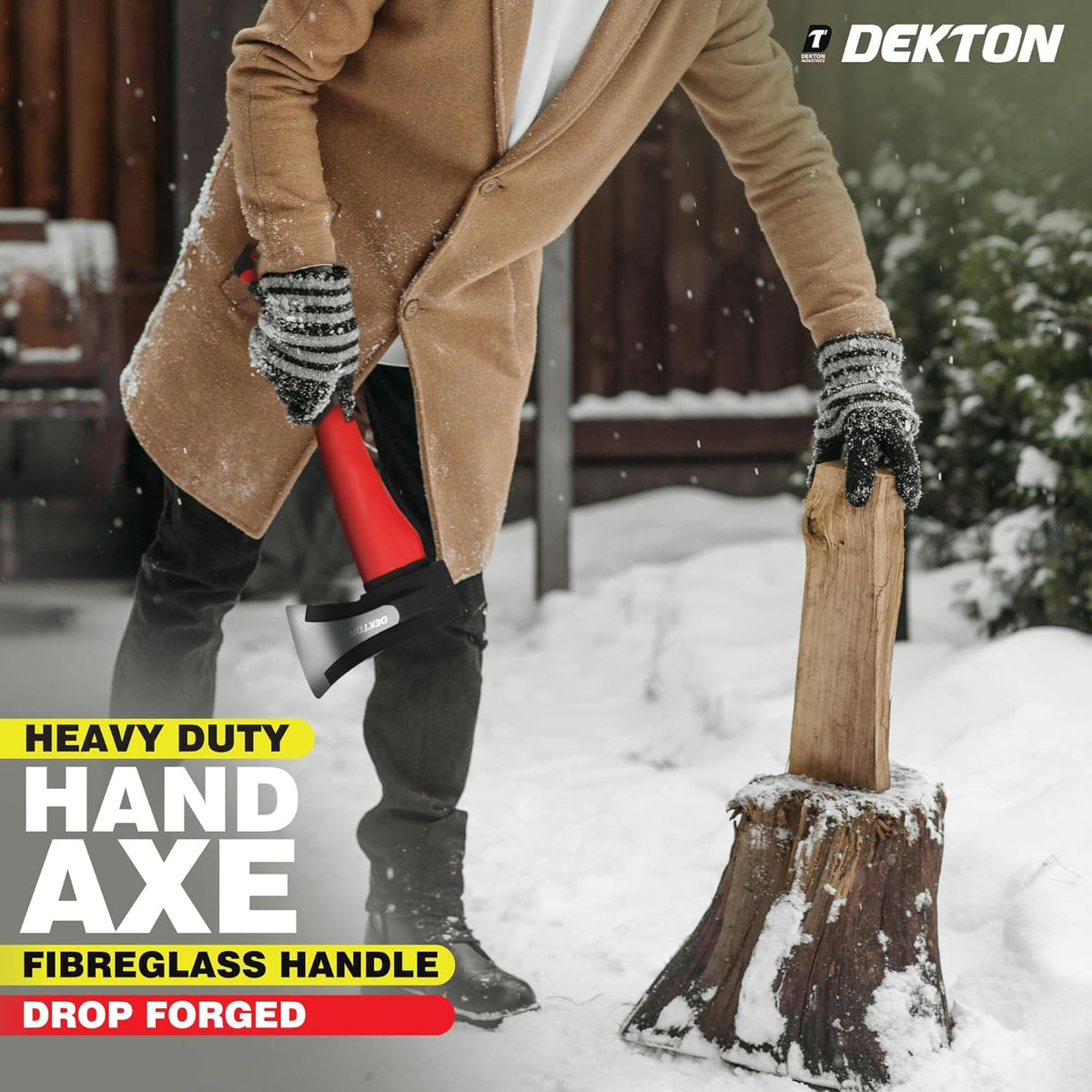 Dekton Hand Axe Red and Black 1Kg DT10504 | Heavy Duty | Fibreglass Handle for Shock Absorption | Drop Forged | Ergonomic Anti-Slip Grip | Ideal for Splitting Logs