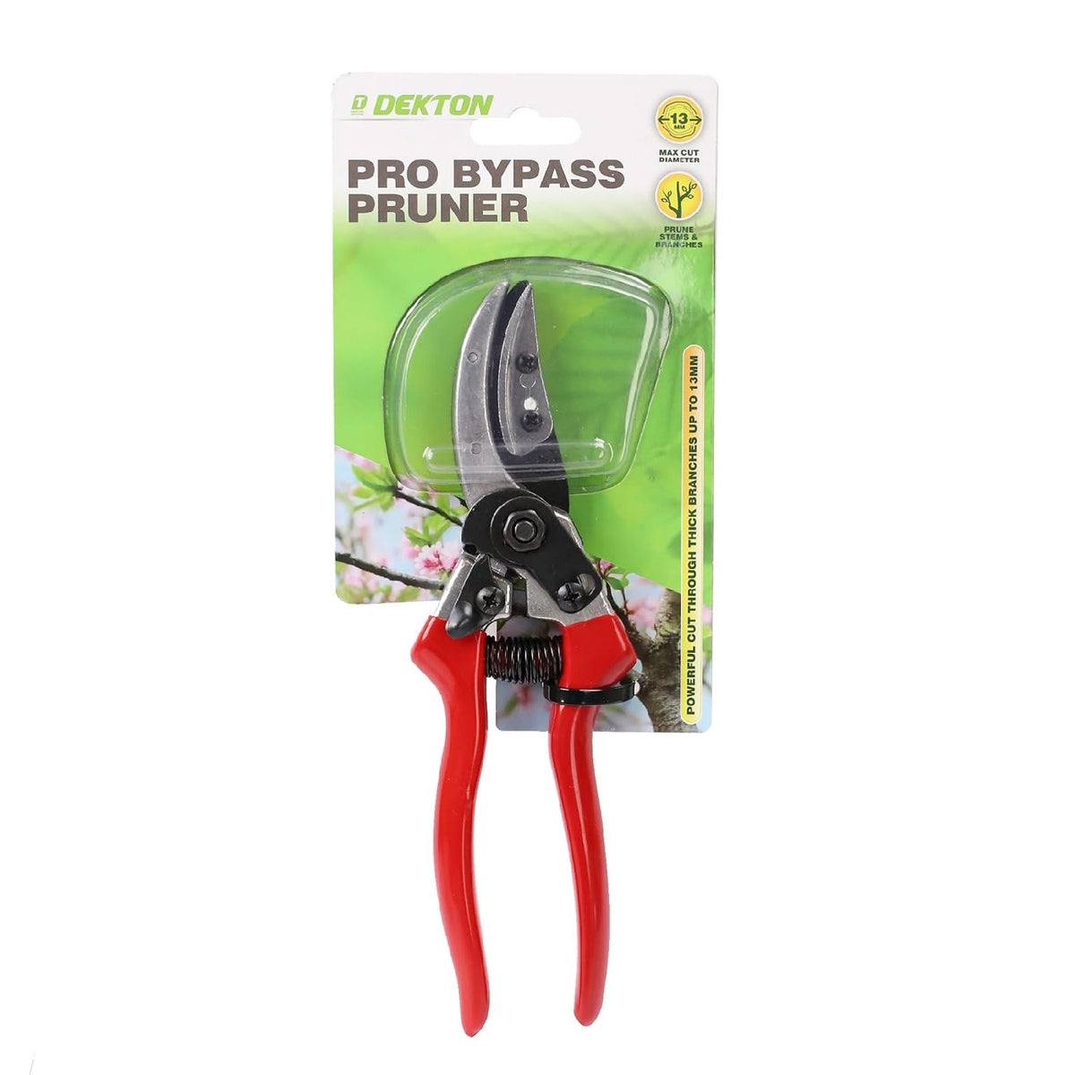 Dekton Pro Bypass Pruner Red 21cm DTG5015 | Prunes Stems and Branches | Powerful Cut Through Thick Branches upto 13mm | Heavy-Duty Design | Ideal for Pruning Tough Fibrous Stems - Branches and Woody Twigs | High Quality, Heavy-Duty Sharpened Carbon Steel