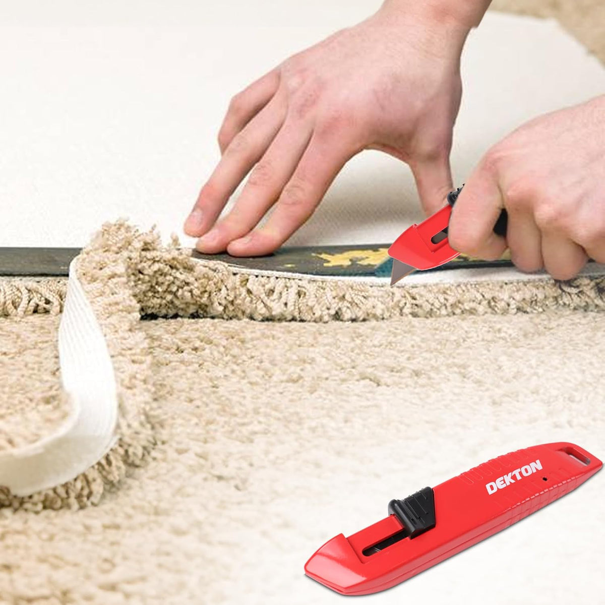 Dekton Self-Retracting Utility Knife Red 6-Inch DT60121 | Heavy Duty | Ideal for Cutting Card - Paper - Leather - Carpet and More | Self Retracting Blade | Ideal for Cutting Vinyl - Rubber - Plastics and Carpet | Ergonomic Design for Comfortable Use