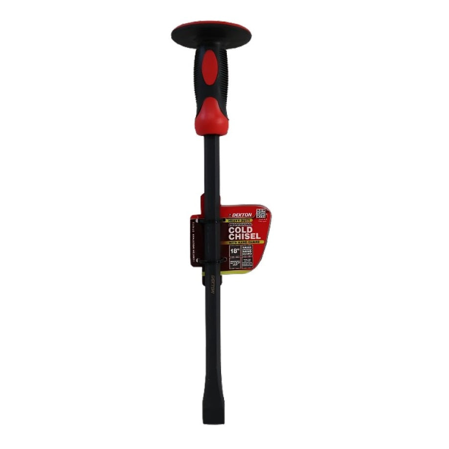 Dekton Heavy Duty Professional Cold Chisel with Hand Guard Black and Red 18-Inch DT10719 | Shock Absorbing Hand Guard | Ergonomic Anti Slip Grip | Ideal for Cutting Renovation Chiselling and Dismantling