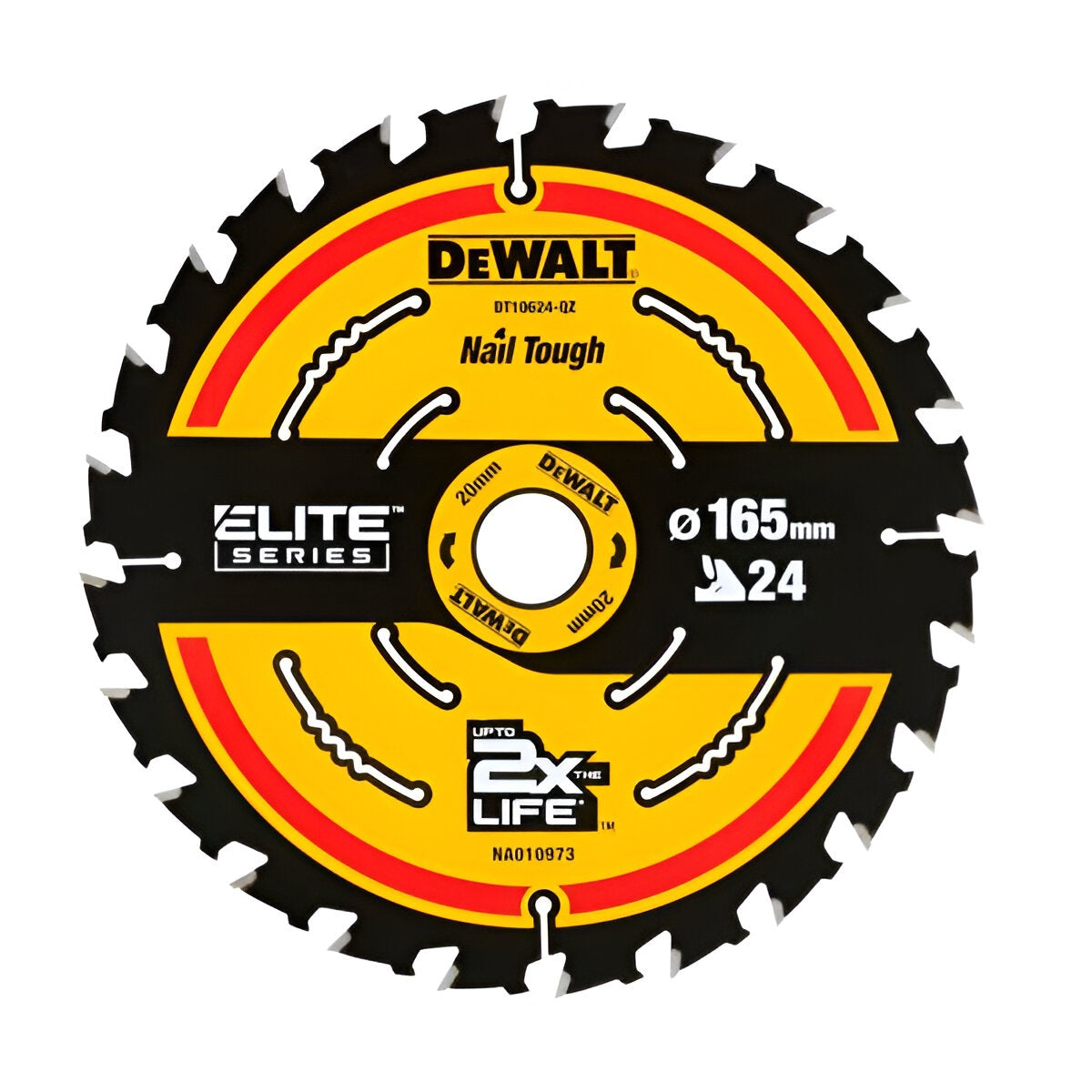 Dewalt Elite Series Circular Saw Blade Multicolour 165mm x 1.66mm x 20mm DT10400-QZ | 24 Teeth | Upto 2x The Life | Nail Tough | Max RPM 7000