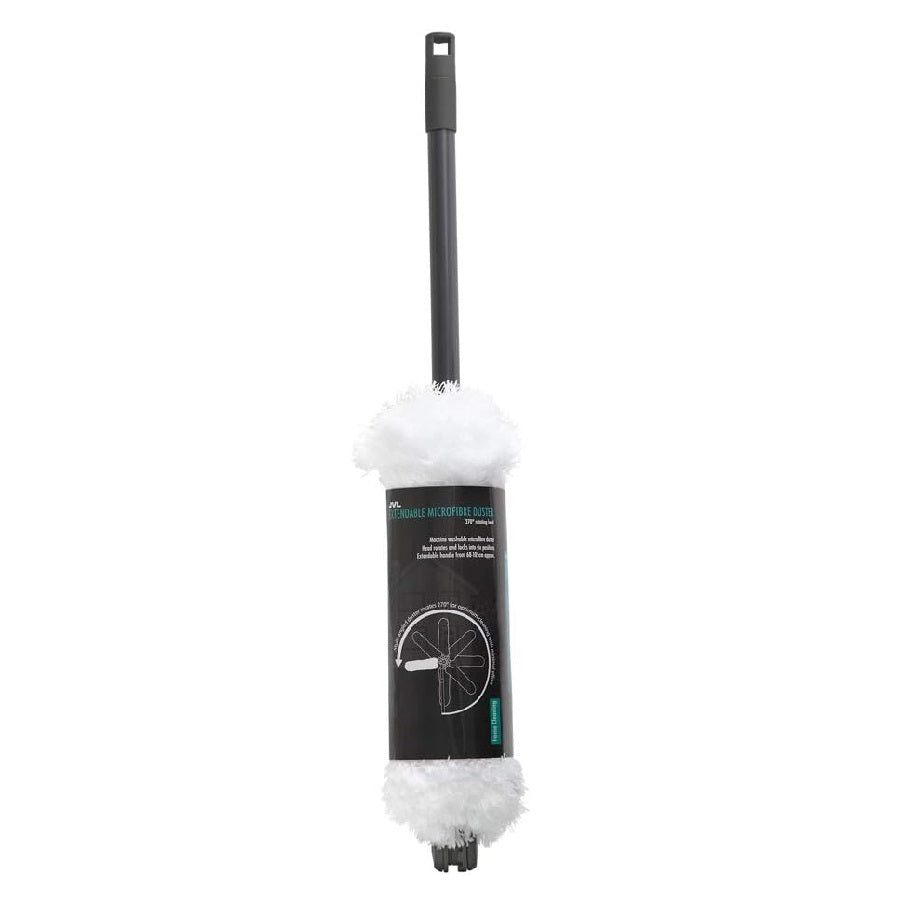 JVL Extendable Microfibre Duster Grey 68cm-105cm 20-070GY | Machine Washable Microfibre Duster | Head Rotates and Locks into Six Positions | Multi-Angled Duster Rotates 270 Degree for Optimum Cleaning with Minimal Effort