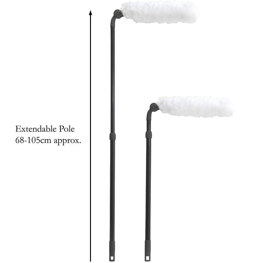 JVL Extendable Microfibre Duster Grey 68cm-105cm 20-070GY | Machine Washable Microfibre Duster | Head Rotates and Locks into Six Positions | Multi-Angled Duster Rotates 270 Degree for Optimum Cleaning with Minimal Effort