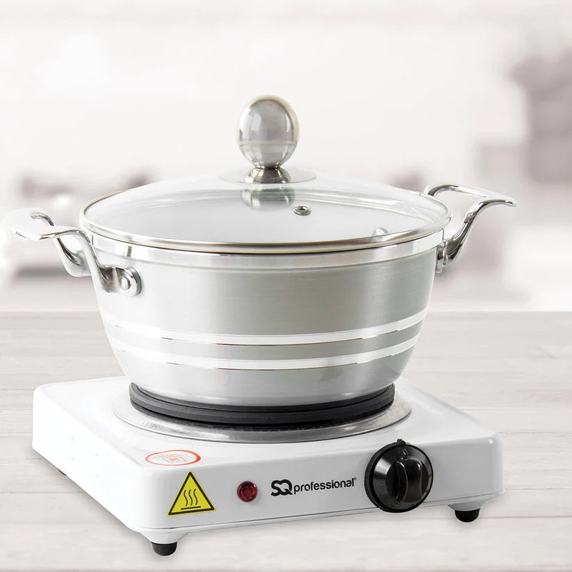 SQ Professional 1000W Single Hot Plate Hob White 4011 | Power On Indicator Lights | Variable Heat Control | Compact Design | Easy Cleaning | Lightweight | Anti Slip Feet